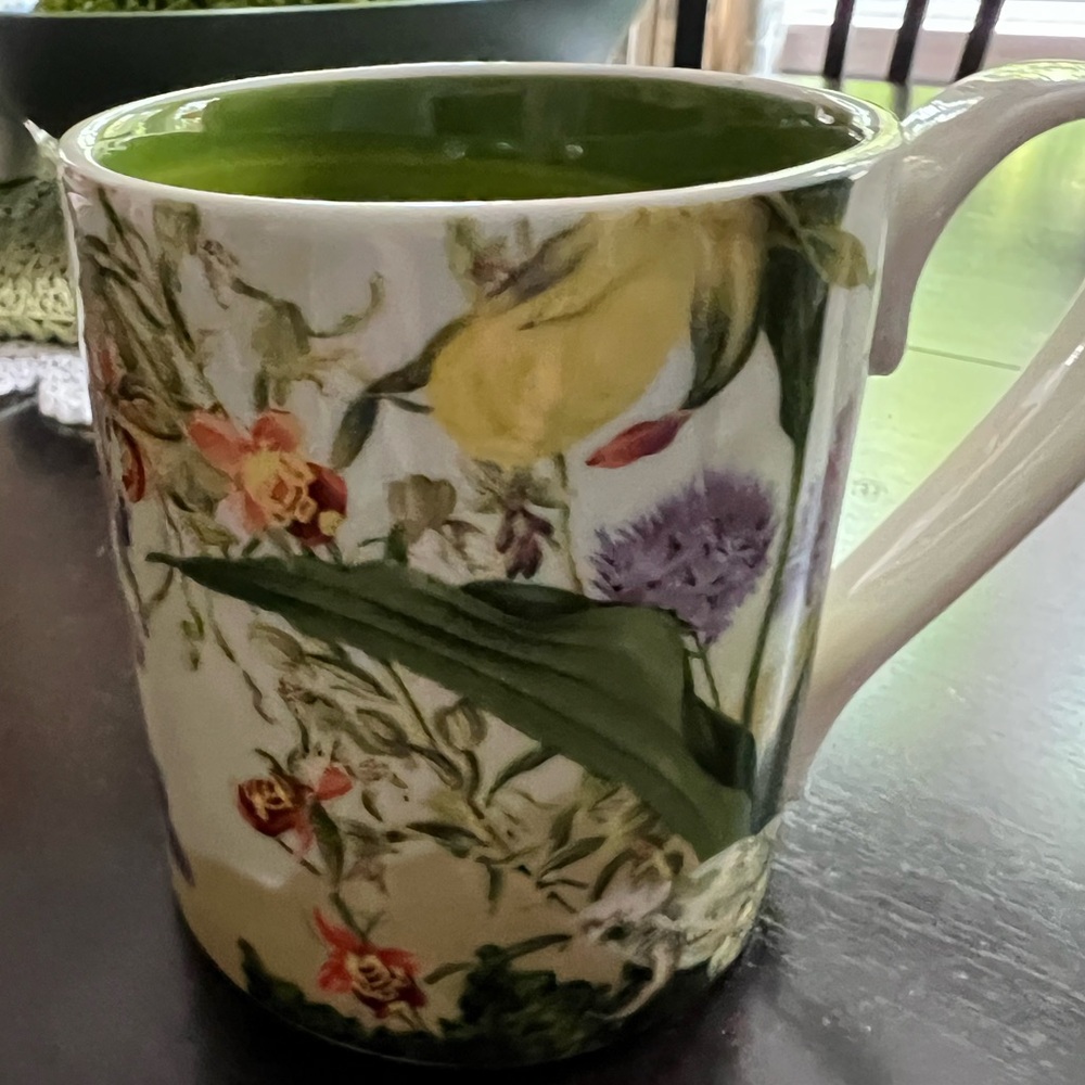 Anthropology coffee mug orchids & frogs